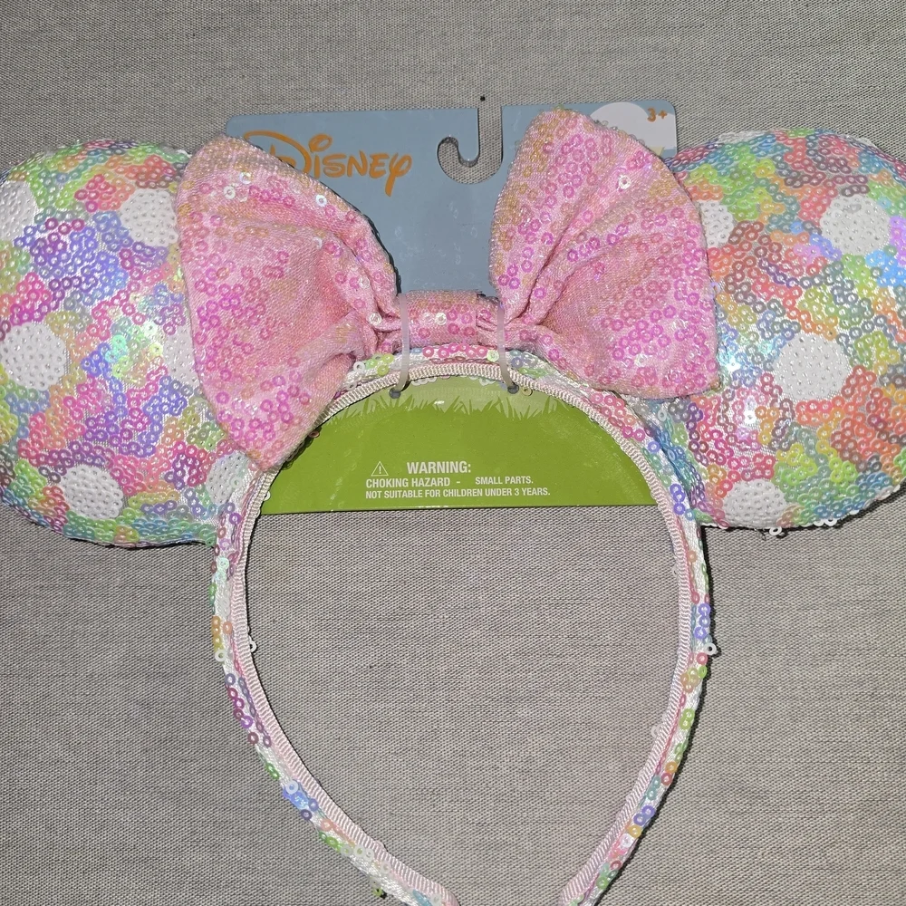 Disney Sequin Rainbow Minnie Ears Headband with Pink Bow - Picture 3 of 6